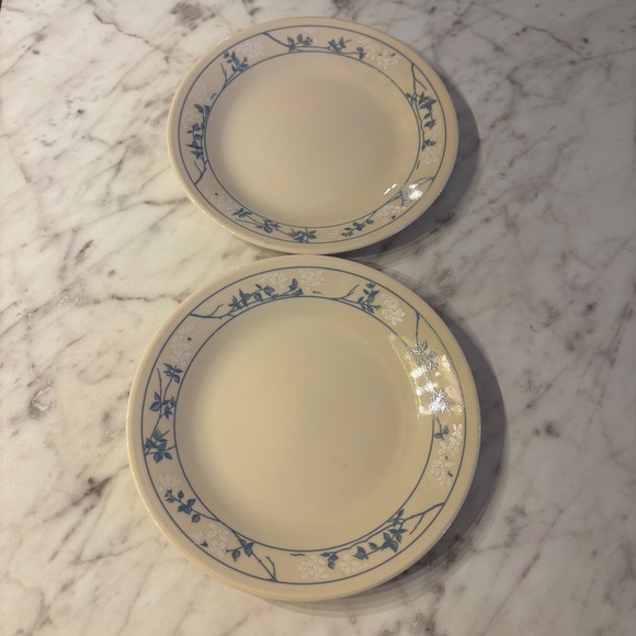 Corelle Country Morning Blue Blossom Salad Plate Set of 2 Cream Floral - Picture 2 of 3